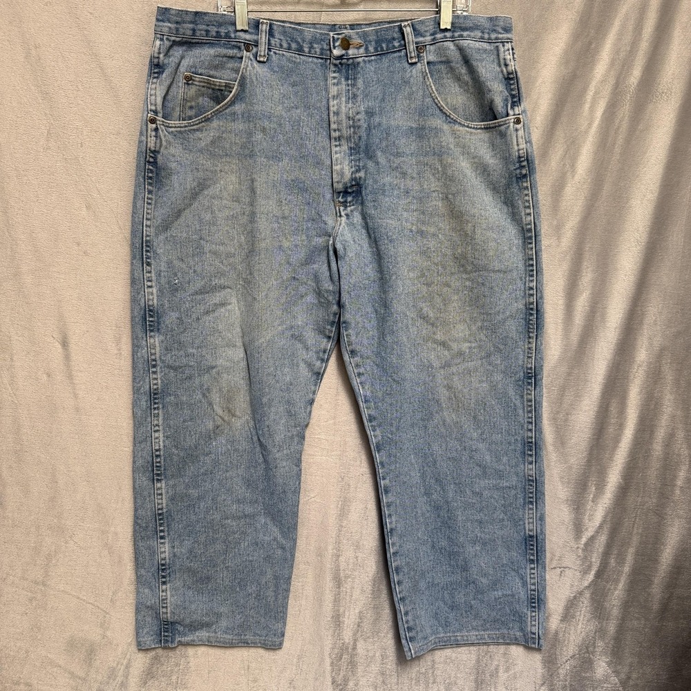 Wrangler Blues Jeans Mens 40x25 Blue Denim Relaxed Fit Straight Leg Light Wash